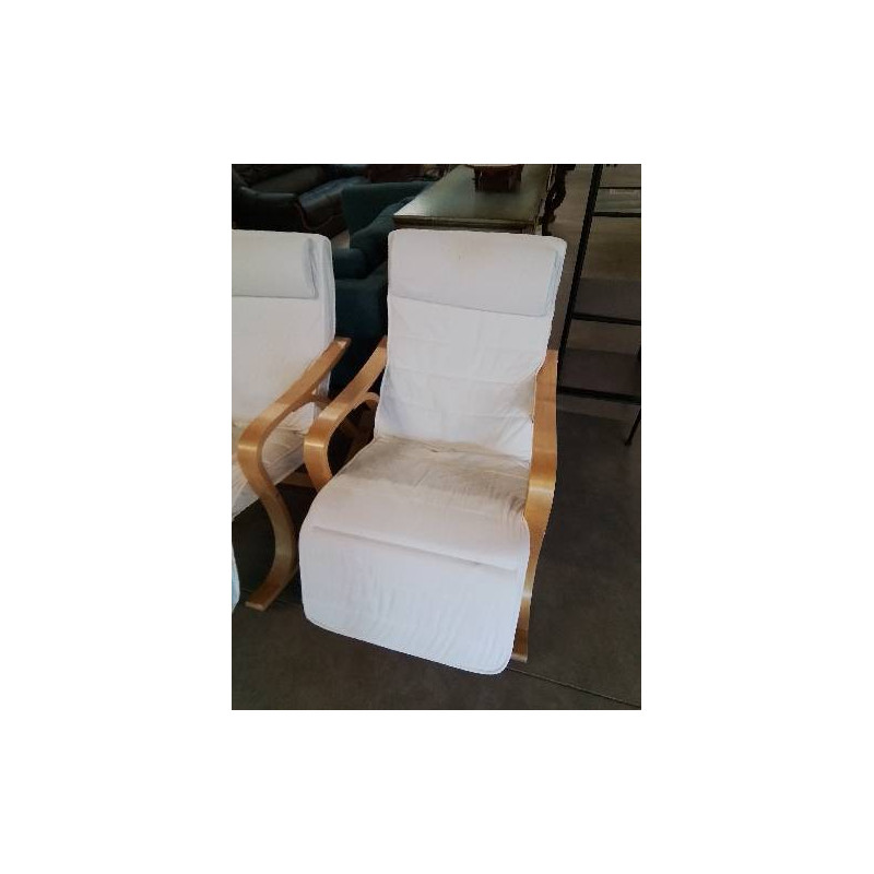 FAUTEUIL A BASCULE PIED RÉGLABLE PIÈTEMENT BOIS CLAIR ASSISE TISSU ECRU SONGMICS EN L\'ÉTAT 