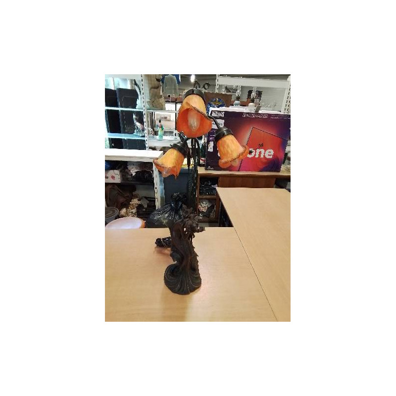 LAMPE 3 FEUX  FEMME STYLE ART NOUVEAU RÉSINE ET MÉTAL 