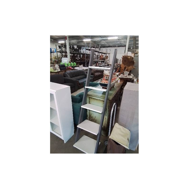 BIBLIOTHÈQUE A POSER BOIS GRIS ET BLANC 5 TABLETTES 