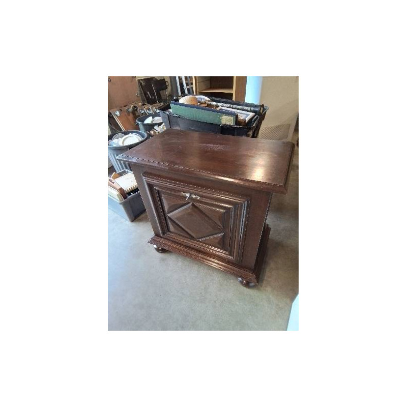 MEUBLE BAR 1 PORTE BOIS SCULPTÉ PIEDS BOULES STYLE BRUTALISTE 