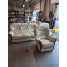 ENSEMBLE SALON 3 PIÈCES 2 FAUTEUILS 1 CANAPÉ 3 PLACES  CUIR ECRU ROSINI ITALY