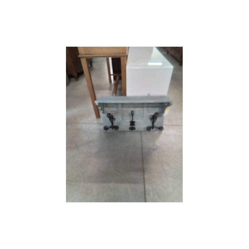 VESTIAIRE MURAL BOIS PEINT GRIS PATÈRES FER FORGÉ NOIR 