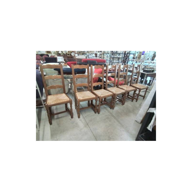 6 CHAISES BOIS PAILLÉ HAUT DOSSIER PIED BALUSTRE STYLE RÉGENCE 