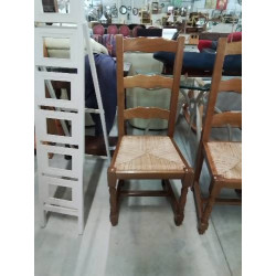 6 CHAISES BOIS PAILLÉ HAUT DOSSIER PIED BALUSTRE STYLE RÉGENCE 