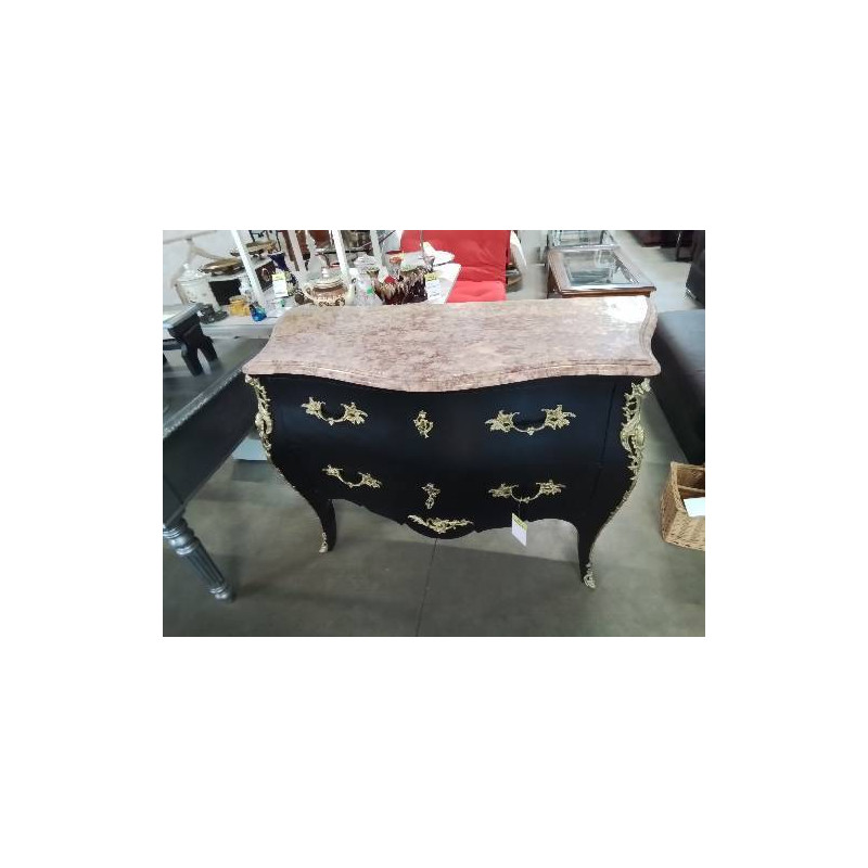 COMMODE GALBEE  BOIS NOIR 2 TIROIRS PLATEAU MARBRE STYLE LOUIS XV 