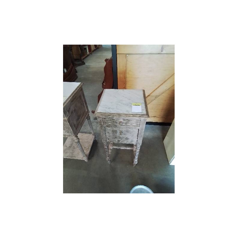 CHEVET BOIS CÉRUSE PLATEAU MARBRE 1 PORTE 1 TIROIR FIN XIXE 