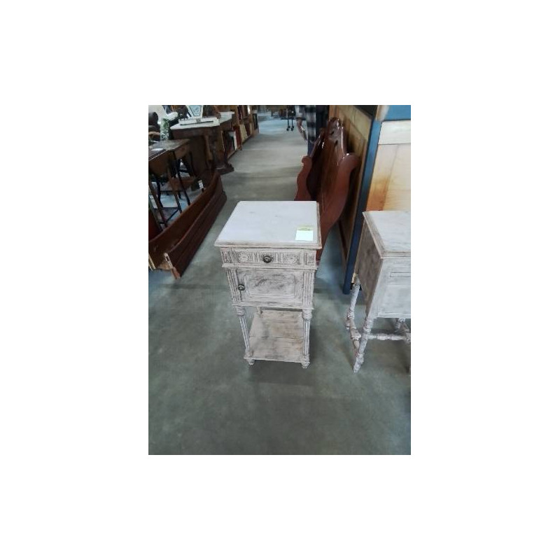 CHEVET BOIS CÉRUSE A COLONNES PLATEAU MARBRE PORTE 1 TIROIR FIN XIXE 