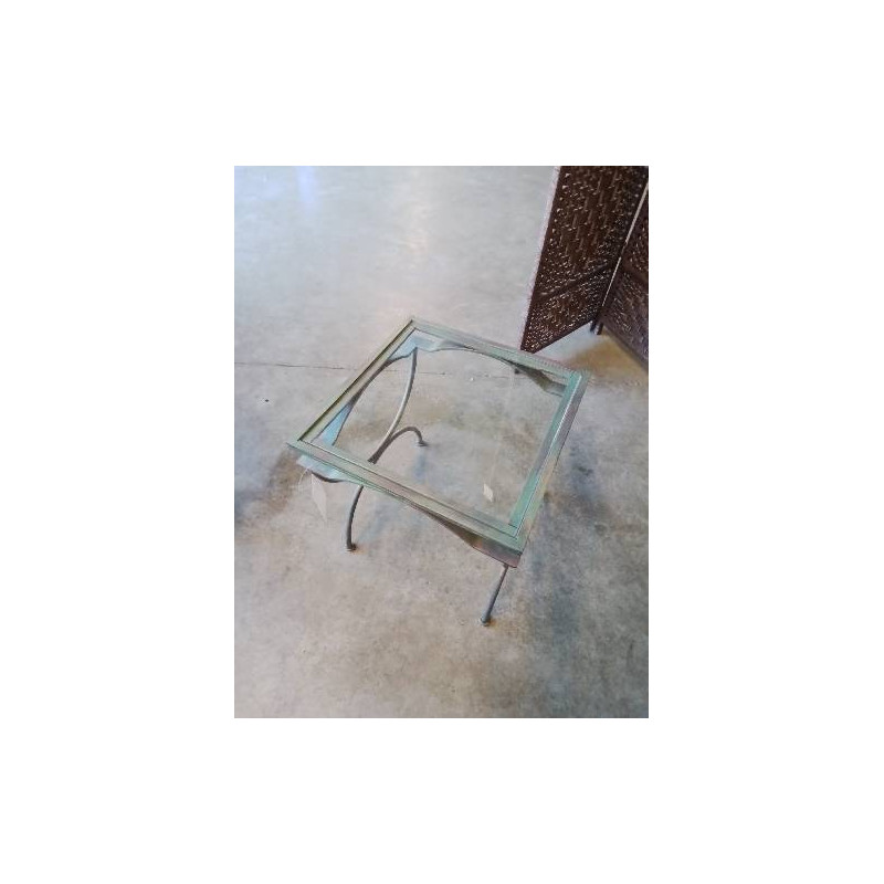 TABLE BASSE CARRÉE FER FORGÉ VERT PLATEAU VERRE