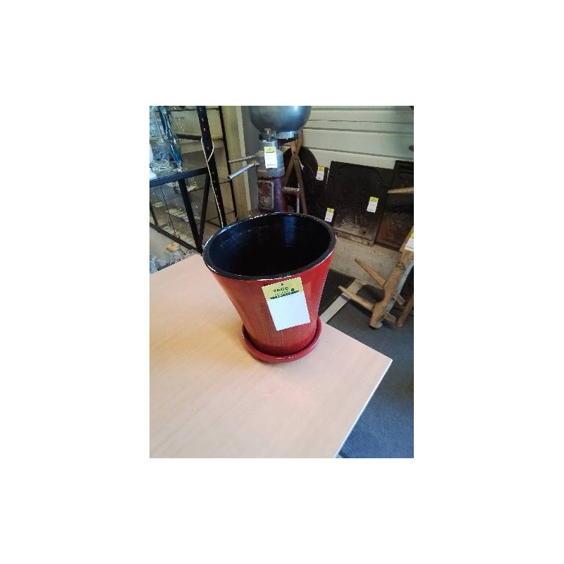 CACHE POT TERRE CUITE ROUGE ET NOIR