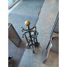 SERVITEUR DE CHEMINÉE FER FORGÉ 5 PIECES BOULES LAITON