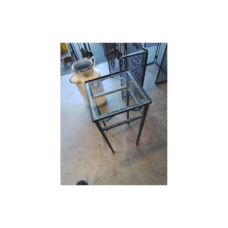 SELLETTE CARRÉE FER FORGÉ VERT PLATEAU VERRE