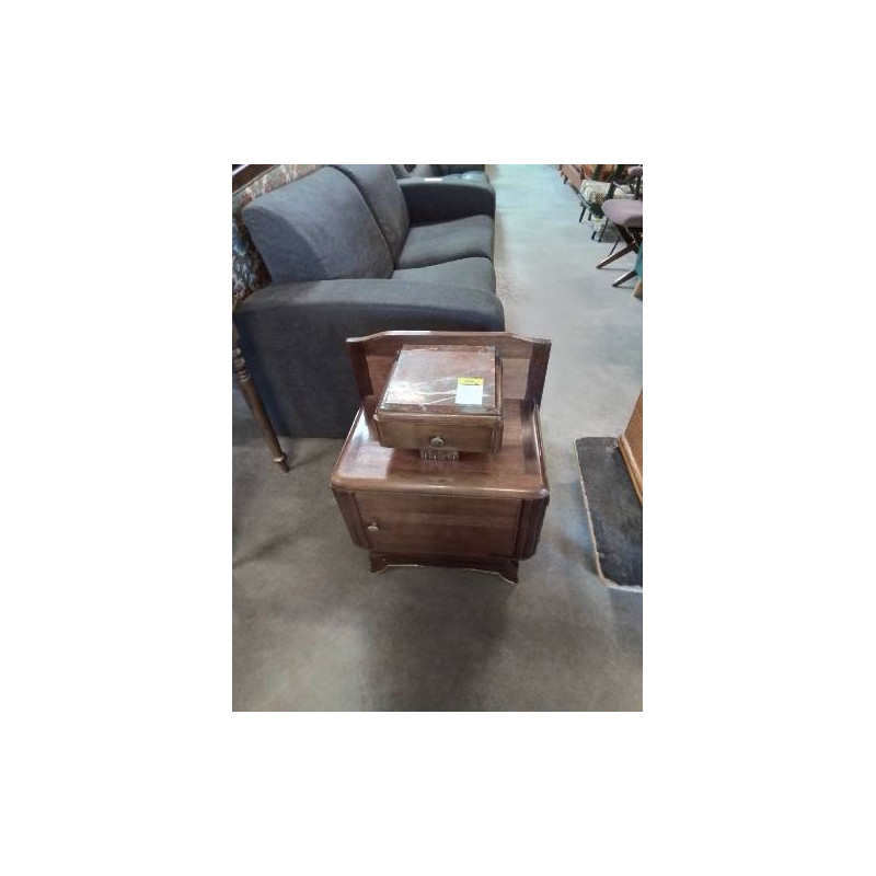 CHEVET ART DÉCO BOIS 1 PORTE DESSUS MARBRE ROUGE VEINÉ 