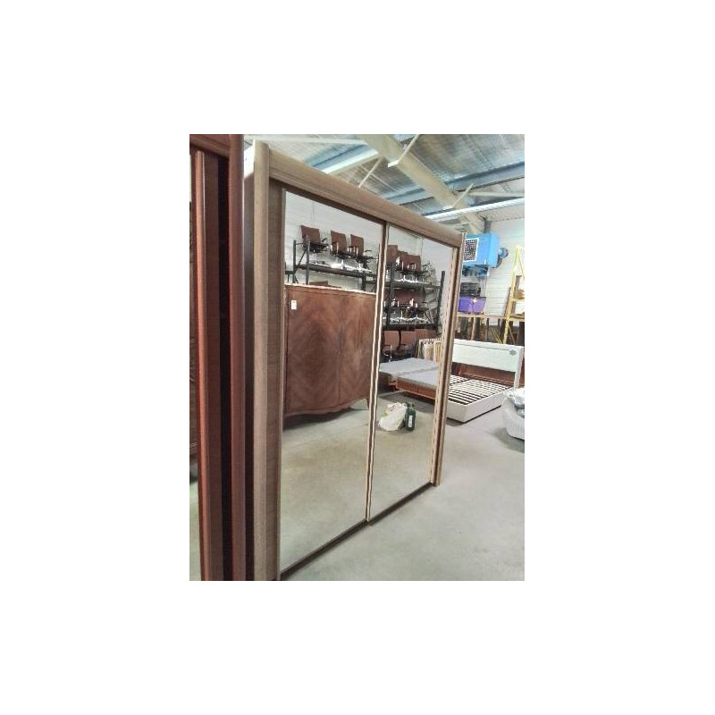 ARMOIRE LINGERE PENDERIE BOIS CLAIR 2 PORTES COULISSANTES MIROIR 220X180X61CM 