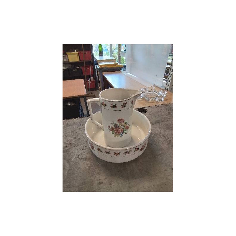 NÉCESSAIRE DE TOILETTE 2 PIÈCES CÉRAMIQUE BLANC AUX FLEURS MOULIN DES LOUPS ORCHIES 