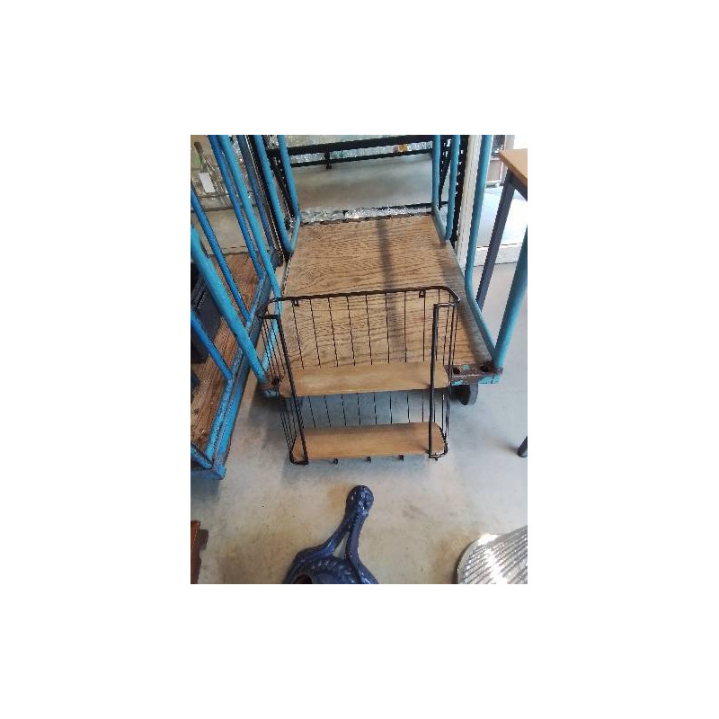 ÉTAGÈRE MÉTALLIQUE NOIR 2 TABLETTES BOIS CLAIR