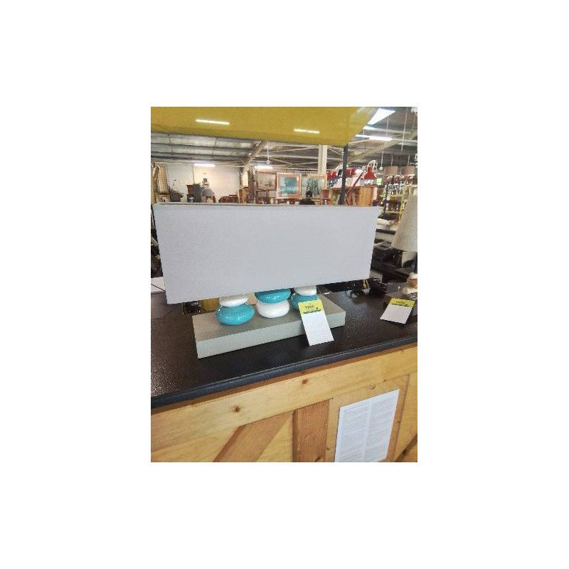 LAMPE 2 FEUX GALETS CÉRAMIQUE BLEU ET BLANC AJ TAUPE