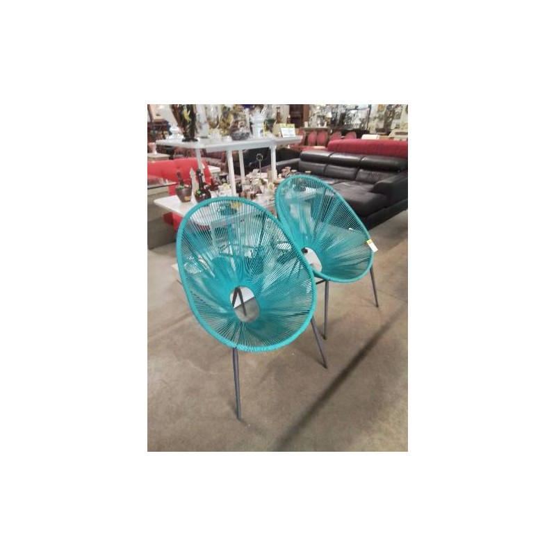 FAUTEUIL DE JARDIN PIÈTEMENT MÉTAL GRIS ASSISE FILAIRE BLEU 