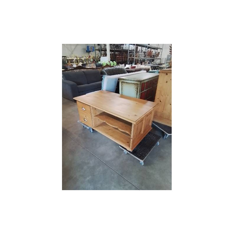TABLE BASSE RECTANGULAIRE PIN MASSIF  INTERIOR S 2 NICHES 1 TIROIR