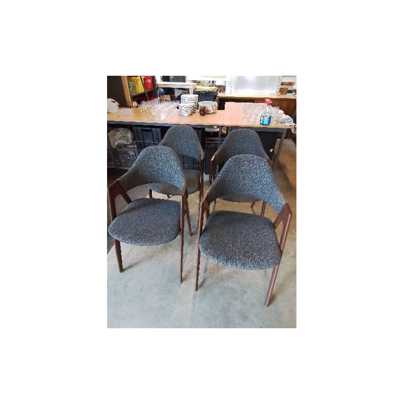 4 CHAISES PIÈTEMENT MÉTAL IMITATION BOIS ASSISE ET DOSSIER TISSU GRIS