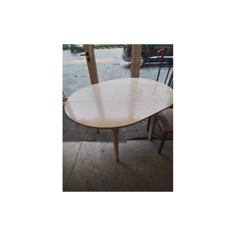 TABLE RONDE A RALLONGES PAPILLON BOIS ECRU 100X75CM 