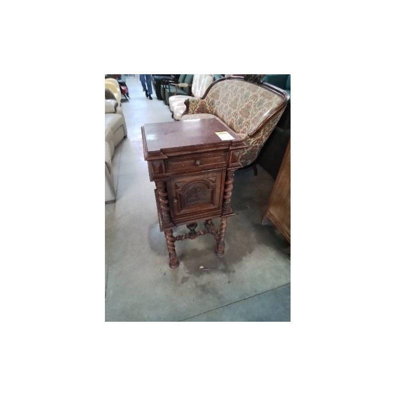 CHEVET A COLONNES TORSADÉS 1 PORTE 1 TIROIR DESSUS MARBRE ROUGE FIN XIXE