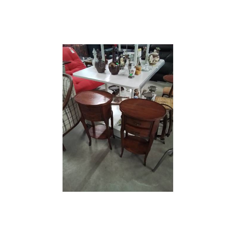 PAIRE DE CHEVETS OVALE BOIS 2 TIROIRS STYLE LOUIS XV