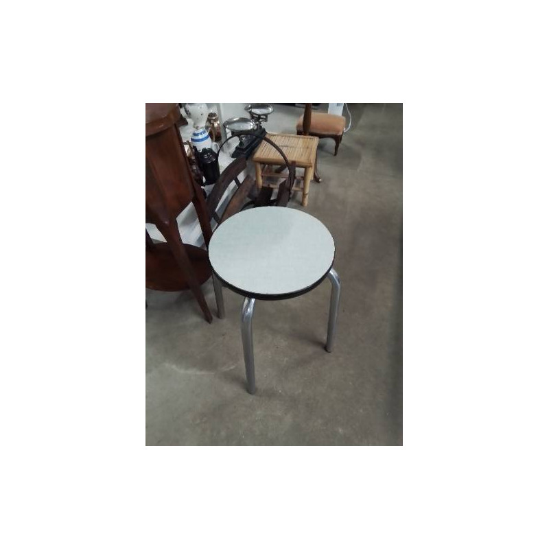 TABOURET ROND PIÈTEMENT METAL CHROMÉ ASSISE FORMICA VERT ANNÉES 70