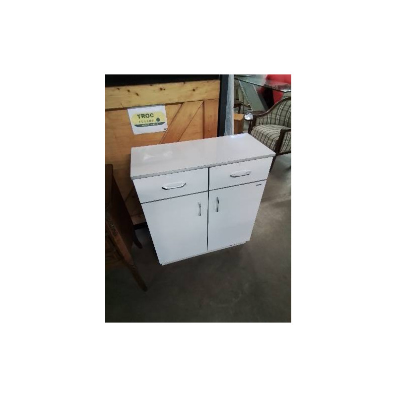 MEUBLE DE SALLE DE BAIN BOIS BLANC 2 TIROIRS 2 PORTE JANIJURA