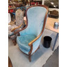 BERGERE  HAUT DOSSIER BOIS CAPITONNÉ VELOURS BLEU 