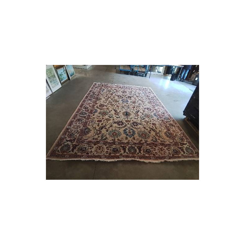 TAPIS LAINE FAIT MAIN TABRIZI IRAN BEIGE OCRE BLEU 229X333
