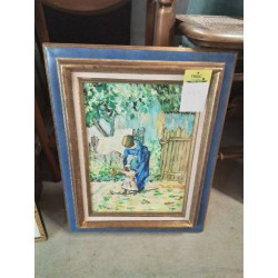 HUILE SUR PANNEAU FEMME ET...