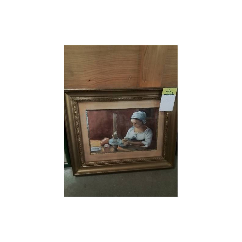 AQUARELLE FEMME A LA LAMPE A PETROLE COLETTE PRUDHOMME 