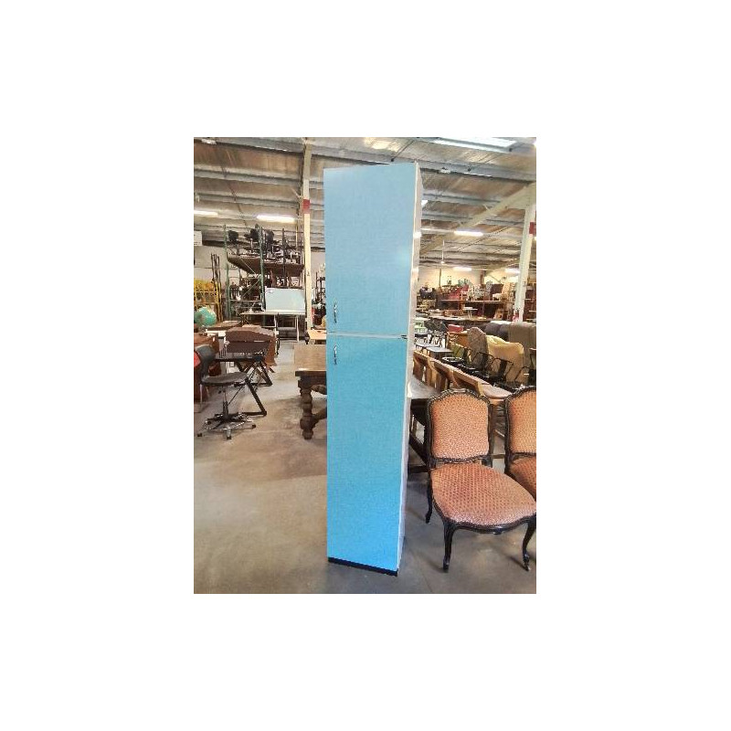 COLONNE BOIS BLANC 2 PORTES FORMICA BLEU ANNÉES 60