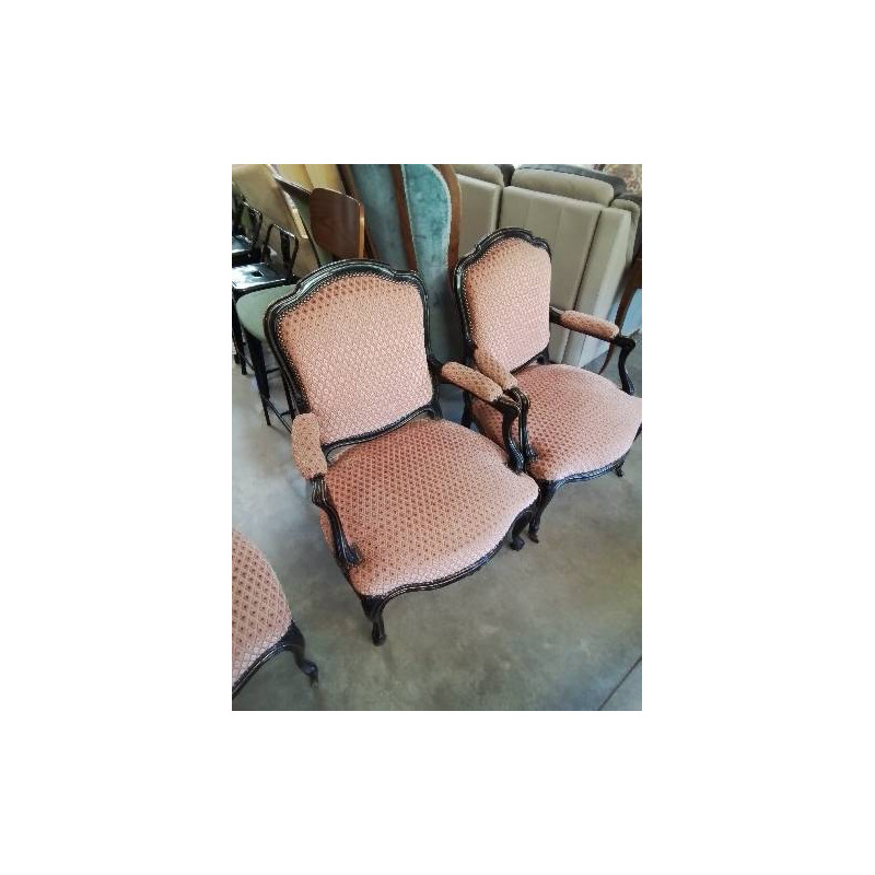 PAIRE DE FAUTEUILS NAPOLÉON III BOIS NOIRCI GARNITURE LAITON TISSU VIEUX ROSE