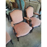 PAIRE DE FAUTEUILS NAPOLÉON III BOIS NOIRCI GARNITURE LAITON TISSU VIEUX ROSE