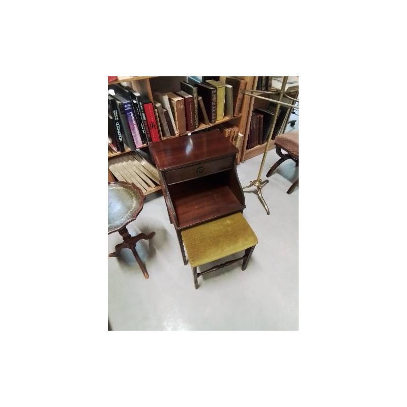 MEUBLE 1 TIROIR 1 NICHE AVEC TABOURET CAPITONNÉ TISSU OCRE