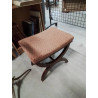TABOURET CURULE  ACAJOU  ASSISE CAPITONNÉ TISSU VIEUX ROSE