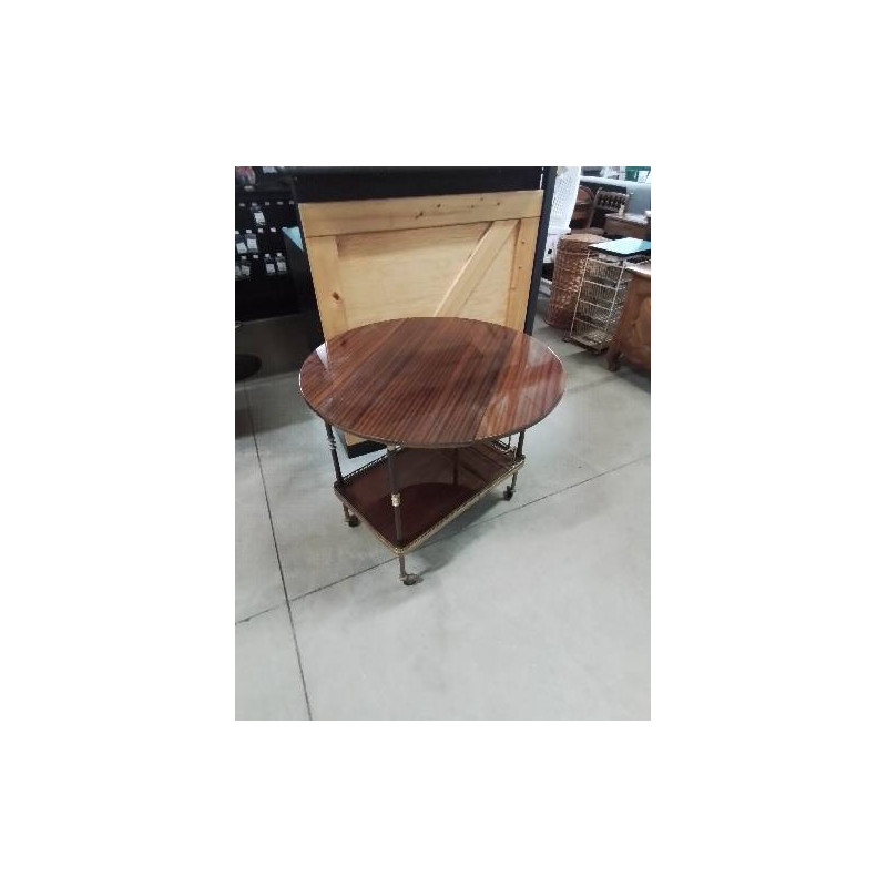 DESSERTE A ROULETTES ET ABATTANTS BOIS ET LAITON 