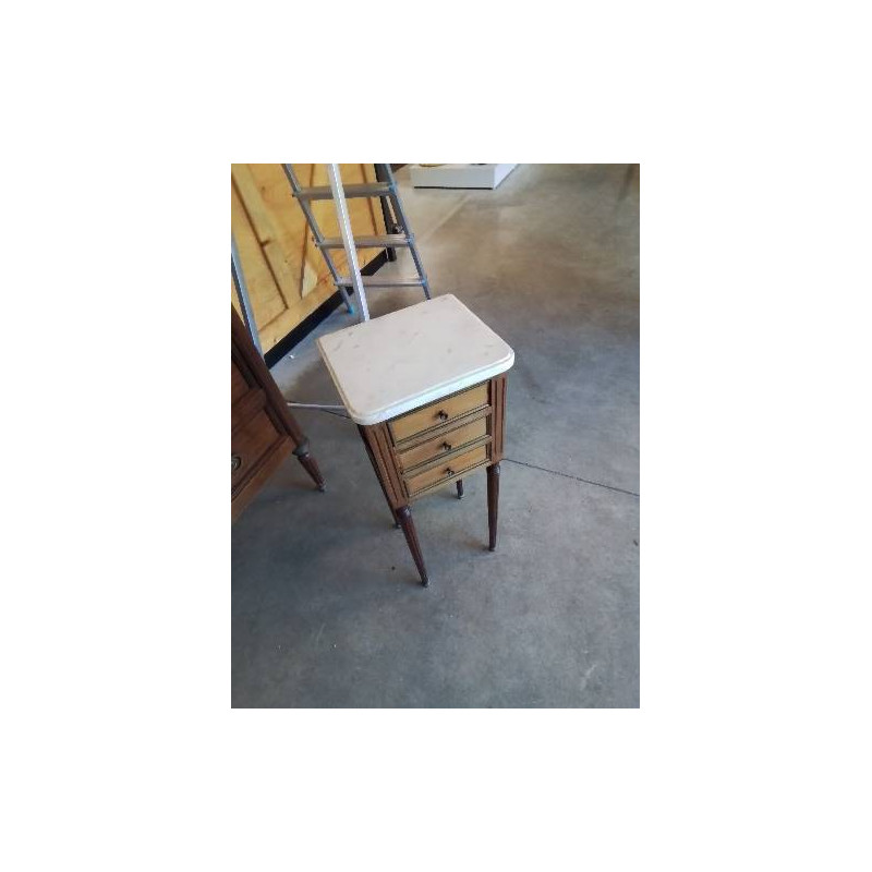 CHEVET 3 TIROIRS DESSUS MARBRE BLANC STYLE LOUIS XVI 