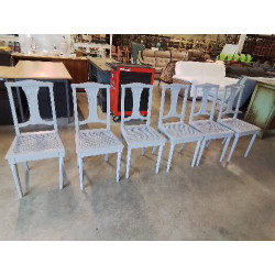 6 CHAISES BOIS PEINT GRIS...