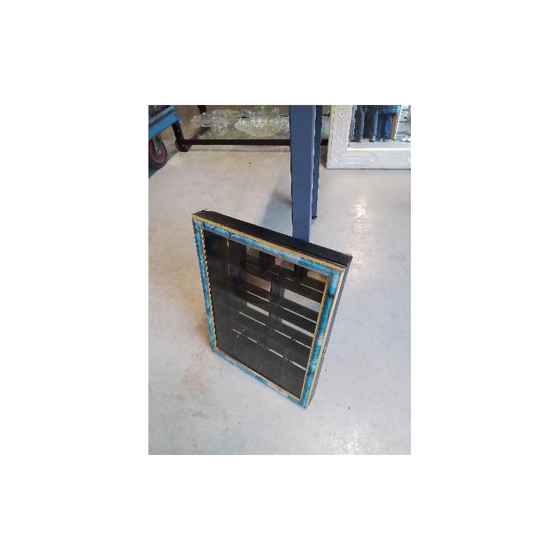 VITRINE MURAL BOIS BLEU LISERÉ DORÉ 
