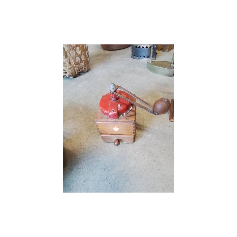 MOULIN A CAFÉ BOIS ET TOLE ÉMAILLÉE ROUGE