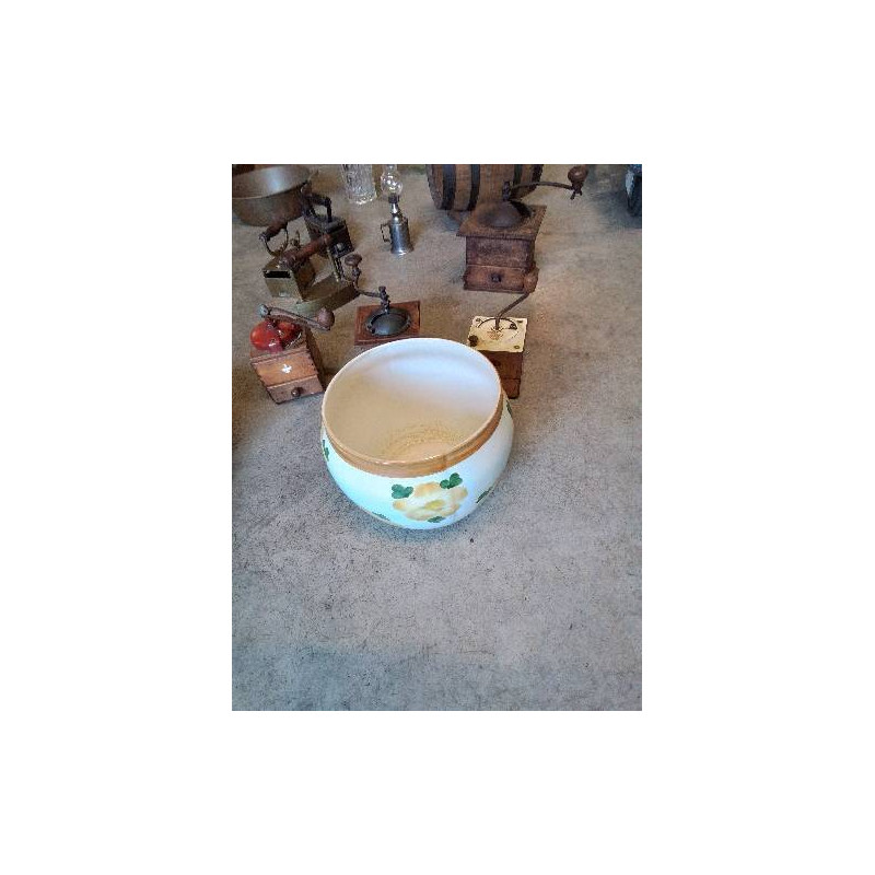 CACHE POT CÉRAMIQUE ECRU AUX FLEURS JAUNE