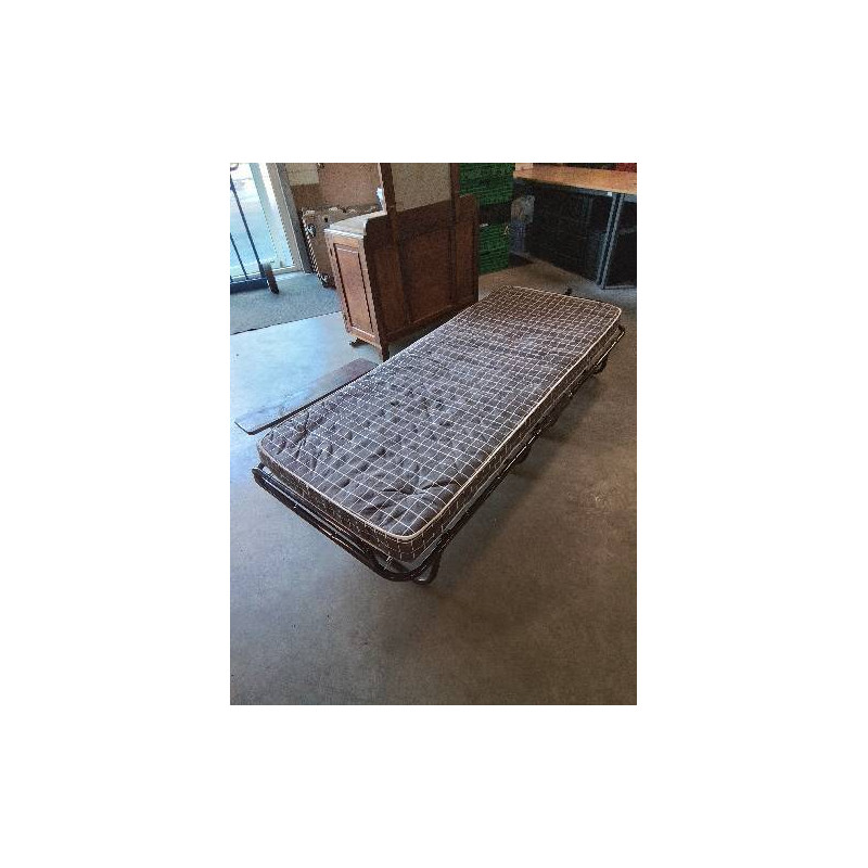 LIT D’APPOINT MÉTAL MARRON MATELAS TISSU MARRON 