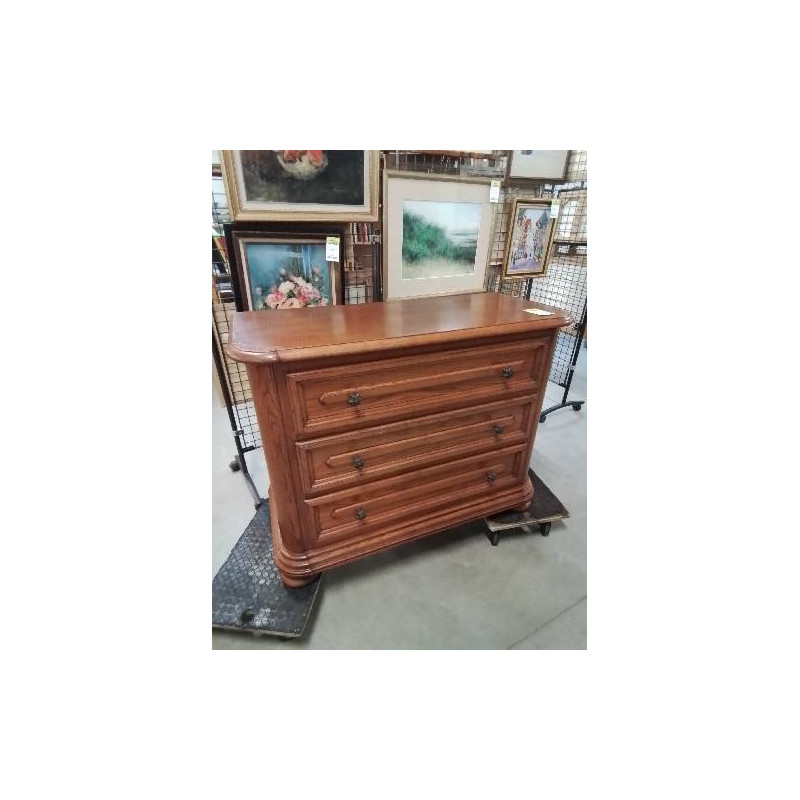 COMMODE BOIS CLAIR MOULURÉ PIEDS BOULES 3 TIROIRS STYLE RÉGENCE