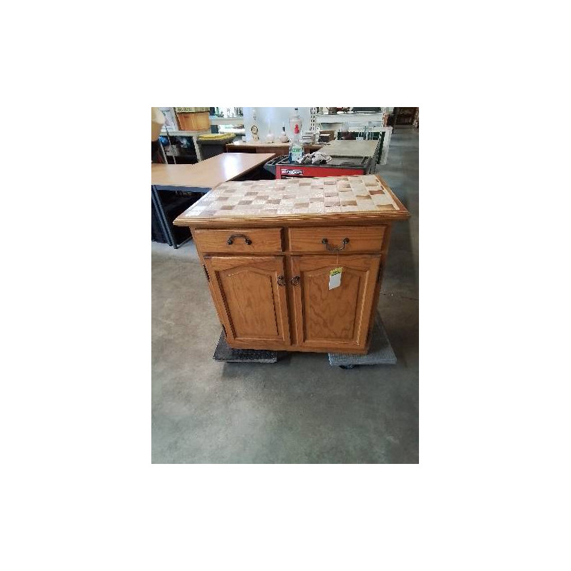 BUFFET DE CUISINE PIN DESSUS CARRELÉ 2 PORTES 2 TIROIRS 