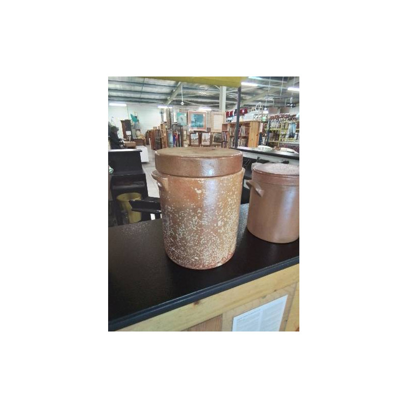 POT A SALER A OREILLES ET COUVERCLE GRES VERNISSE 