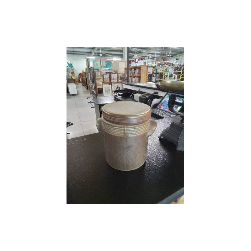 POT A SALER A OREILLES ET COUVERCLE GRES VERNISSE 