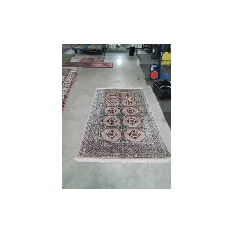 TAPIS LAINE FAIT MAIN PAKISTAN ROSE ROUGE GRIS122X185