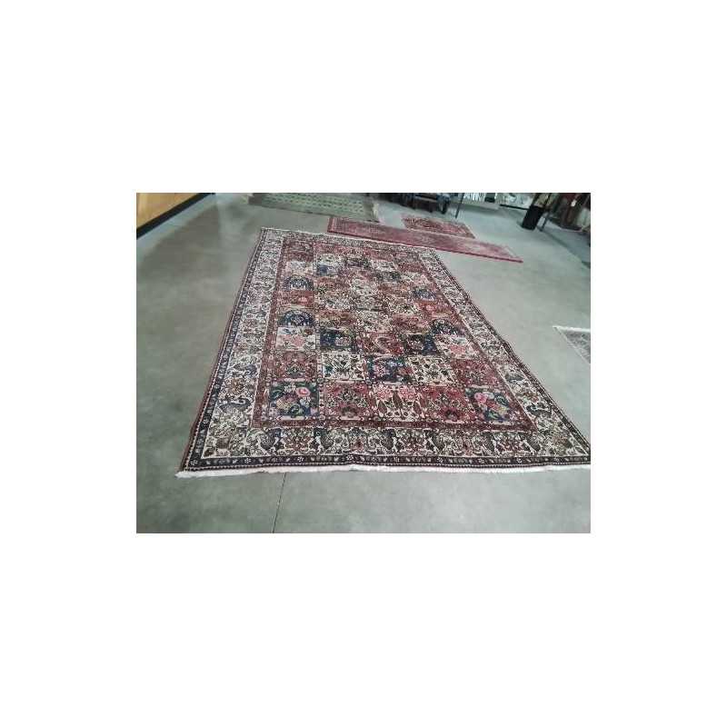 TAPIS LAINE FAIT MAIN ROUGE ECRU BLEU VERT 